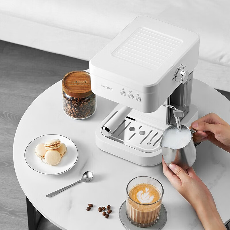 柏翠【政府补贴】咖啡机意式全半自动浓缩家用小型办公室蒸汽打奶泡 PE2170 海盐白（ 下单前咨询送惊喜津贴 ）