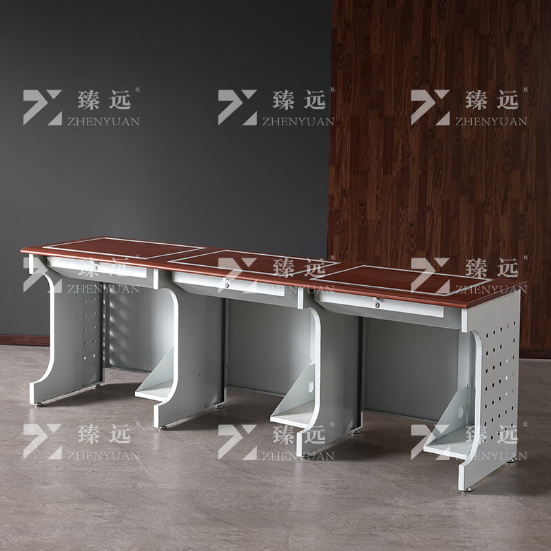 臻远ZY4012433隐藏式翻转电脑桌培训桌办公桌D款三人位