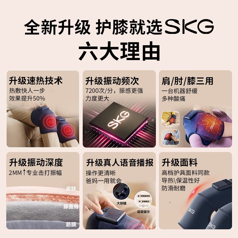 SKG膝盖按摩仪器膝部电加热敷理疗仪关节疼痛腿部保暖老寒腿护膝 陈梦同款520情人节礼物送男女友老婆 【升级按摩+热敷】W3限定礼盒款-两只装