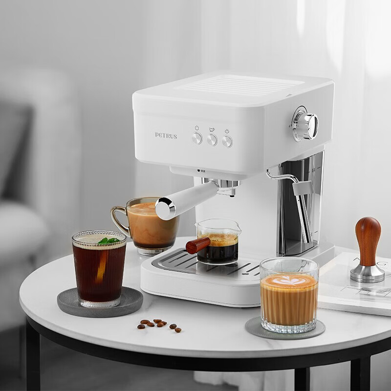 柏翠【政府补贴】咖啡机意式全半自动浓缩家用小型办公室蒸汽打奶泡 PE2170 海盐白（ 下单前咨询送惊喜津贴 ）