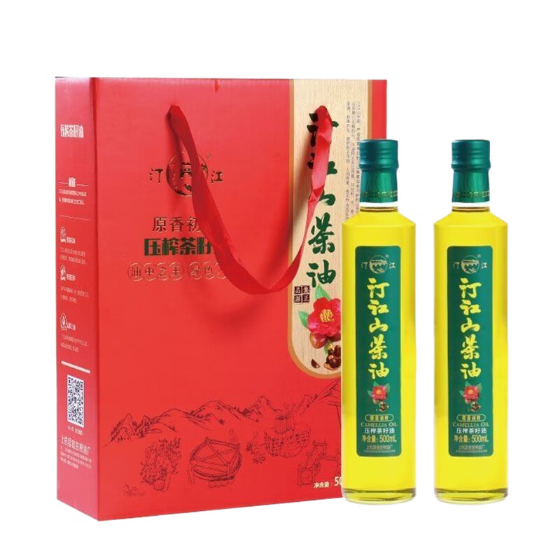 汀江山茶籽油食用物理压榨原味无添加瓶装礼盒500ml*2礼盒装送礼