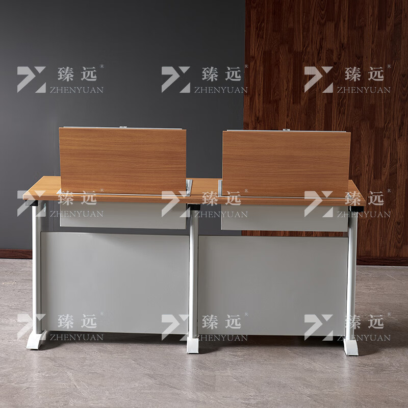 臻远ZY4012426隐藏式翻转电脑桌培训桌办公桌C款双人位