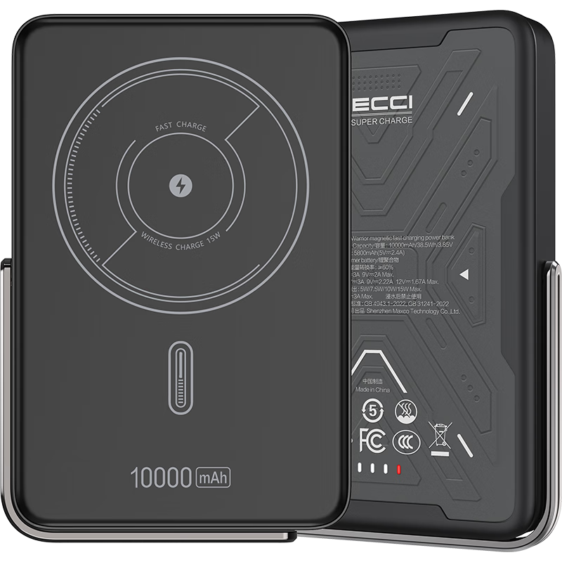 RECCI锐思RPB-W32移动电源一万毫安PD快充磁吸无线充15W充电宝适用于苹果12/13/14/15通用 黑色