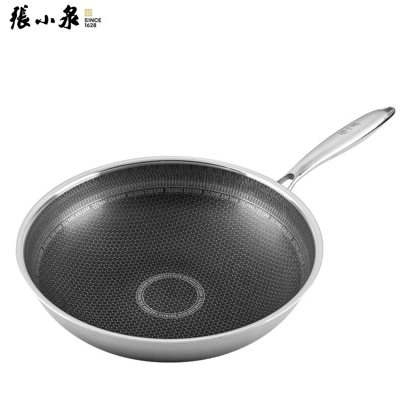 张小泉炒锅 304不锈钢炒菜锅蜂窝不粘C30630100小康之家不粘炒锅 32cm