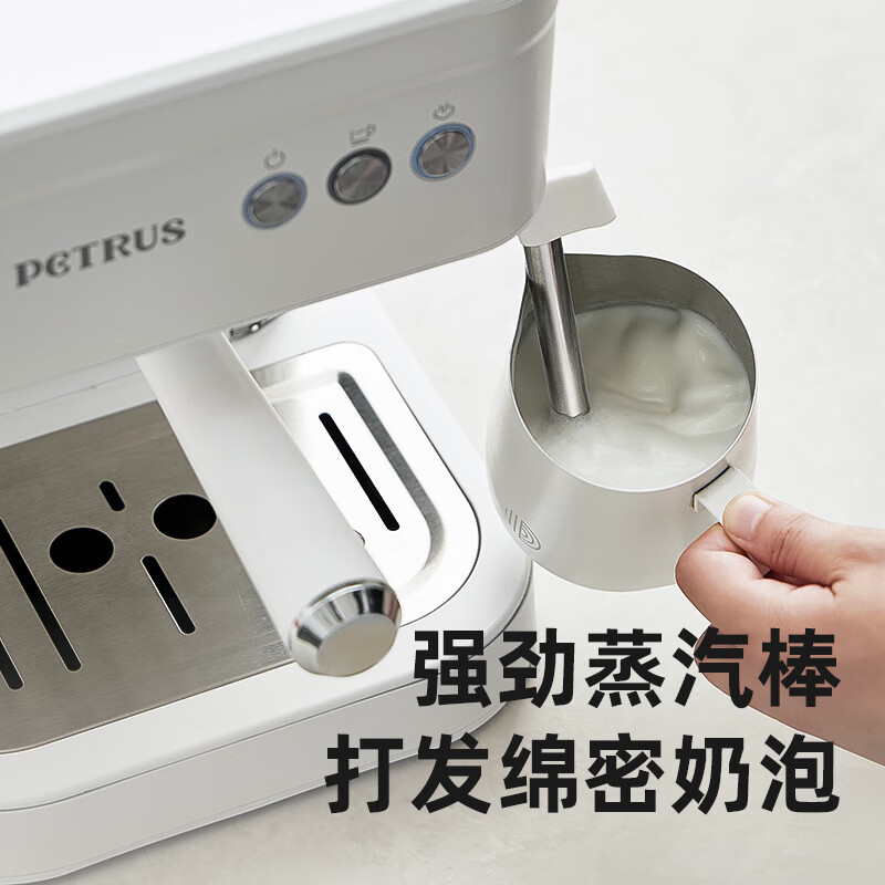 柏翠【政府补贴】咖啡机意式全半自动浓缩家用小型办公室蒸汽打奶泡 PE2170 海盐白（ 下单前咨询送惊喜津贴 ）