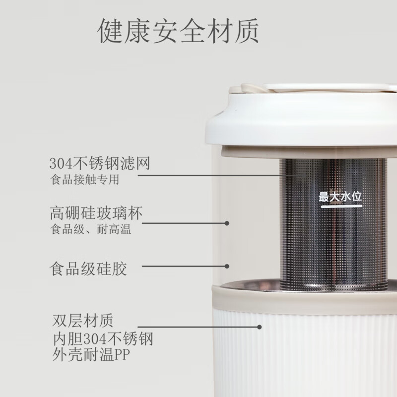 Abereve艾贝丽便携式电热水杯 家用多功能玻璃养生料理杯一人花茶杯甜品煮沸保温杯GM-PC701【一杯多用】 0.5L