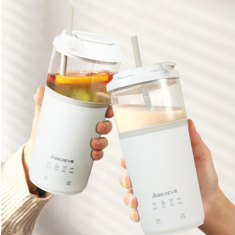 Abereve艾贝丽便携式电热水杯 家用多功能玻璃养生料理杯一人花茶杯甜品煮沸保温杯GM-PC701【一杯多用】 0.5L