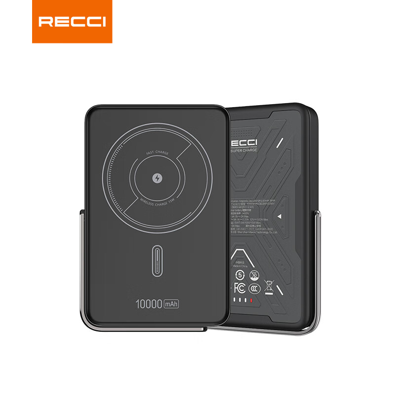 RECCI锐思RPB-W32移动电源一万毫安PD快充磁吸无线充15W充电宝适用于苹果12/13/14/15通用 黑色