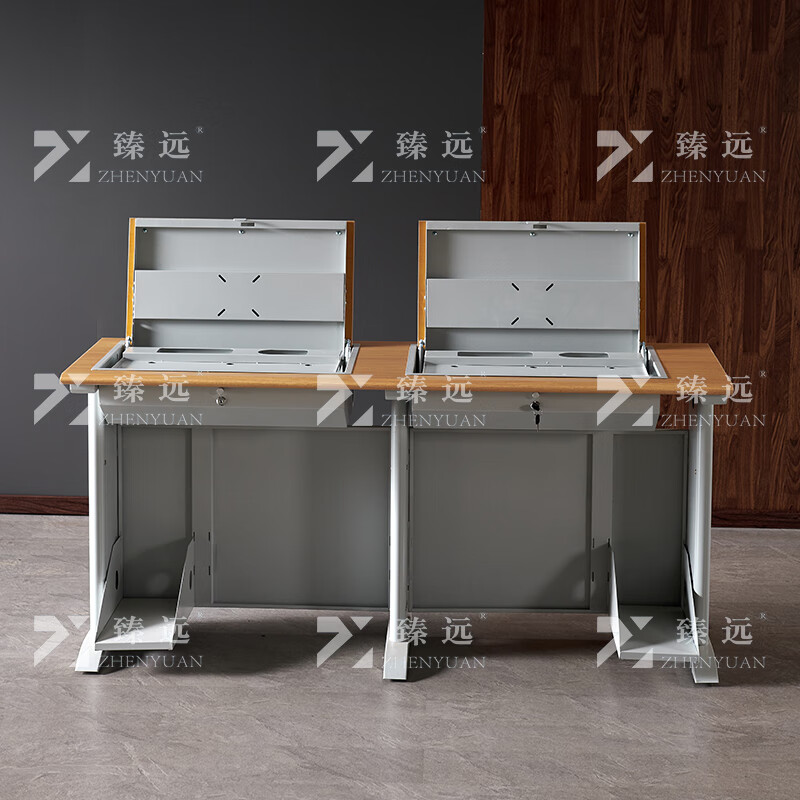 臻远ZY4012426隐藏式翻转电脑桌培训桌办公桌C款双人位