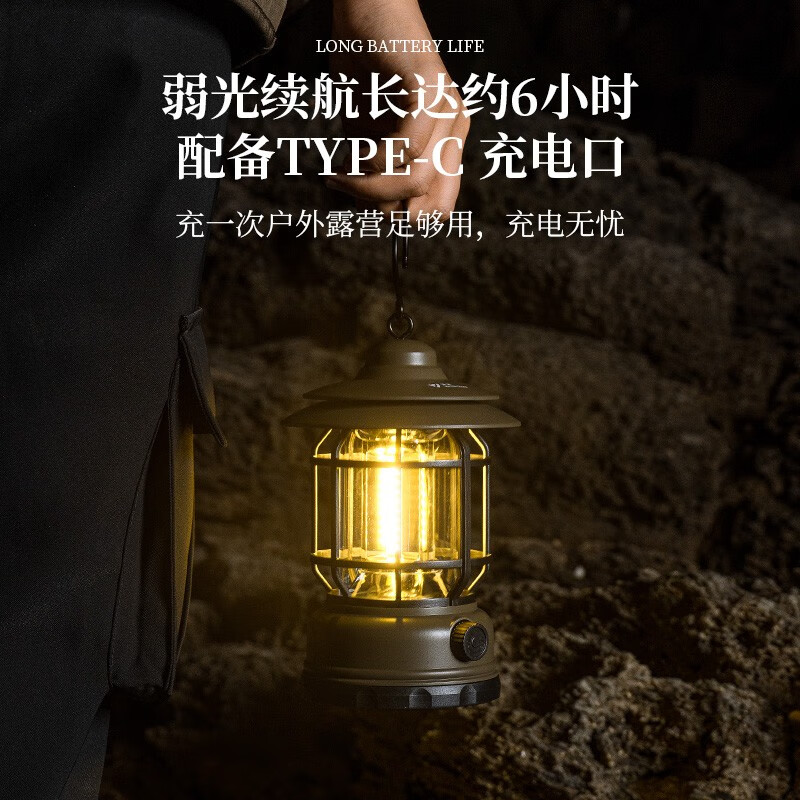 清系 户外露营灯野营充电灯帐篷营地灯应急装备挂停电家用照明灯泡led 充电款-复古绿