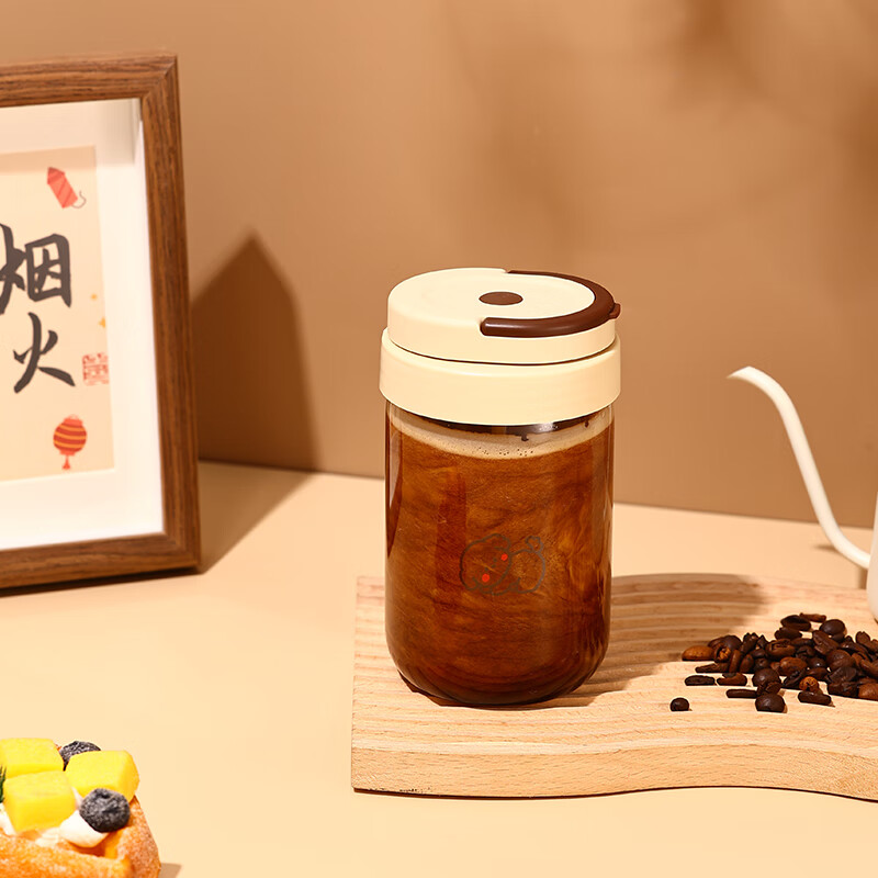 MOM全自动电动搅拌杯奶粉牛奶咖啡玻璃杯子大容量（自备电池）6007 花纹 450ml 电池款【需自备电池】