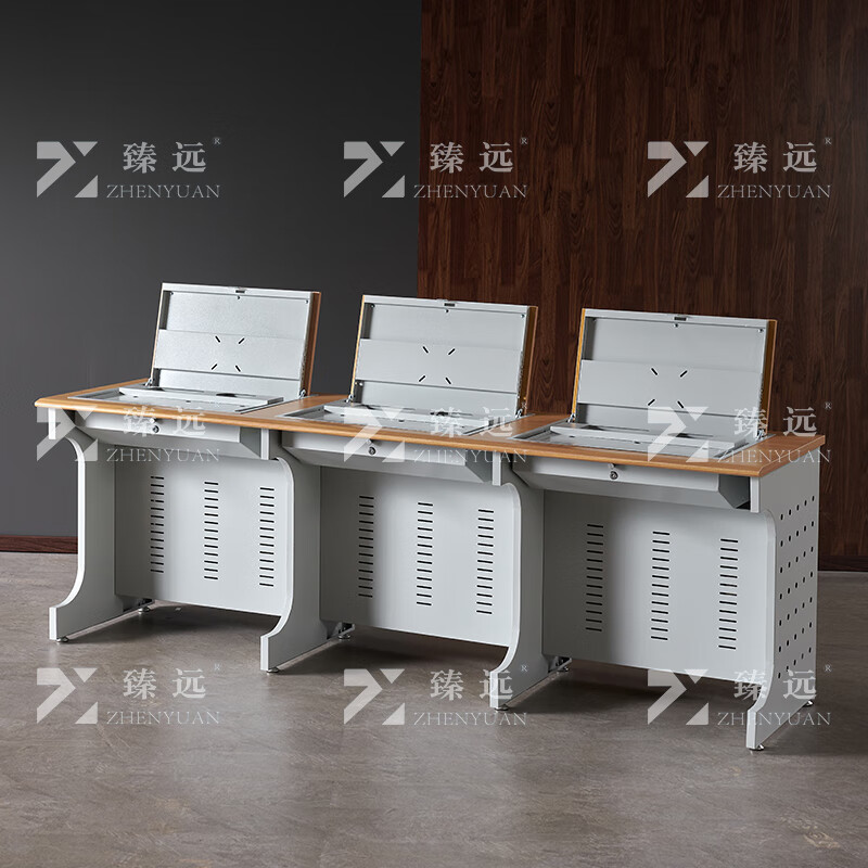 臻远ZY4012418隐藏式翻转电脑桌培训桌办公桌B款三人位