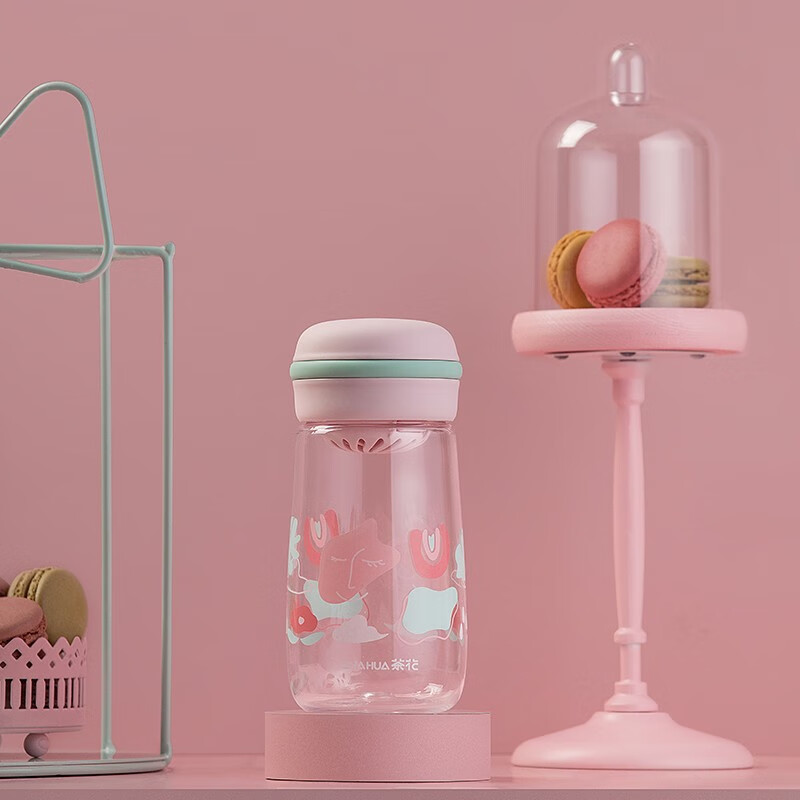 茶花（CHAHUA） 茶花马卡龙男女便携学生简约不锈钢随行杯340水杯340ml容量 马卡龙塑料水杯+保温杯