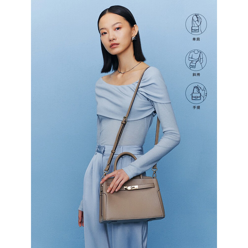 百丽质感通勤铂金包2023春季新商场同款单肩斜挎手提包X6080AX3 灰色 F