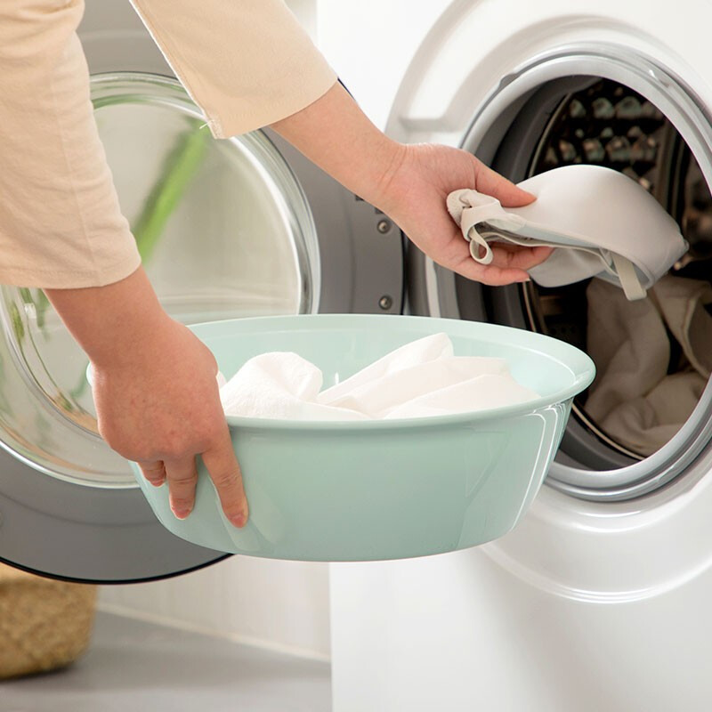 茶花家用加厚塑料脸盆宝宝婴儿可爱马卡龙洗脸盆抑菌大号圆盆方盆 【直径*高：34*10.3cm】篮色方盆