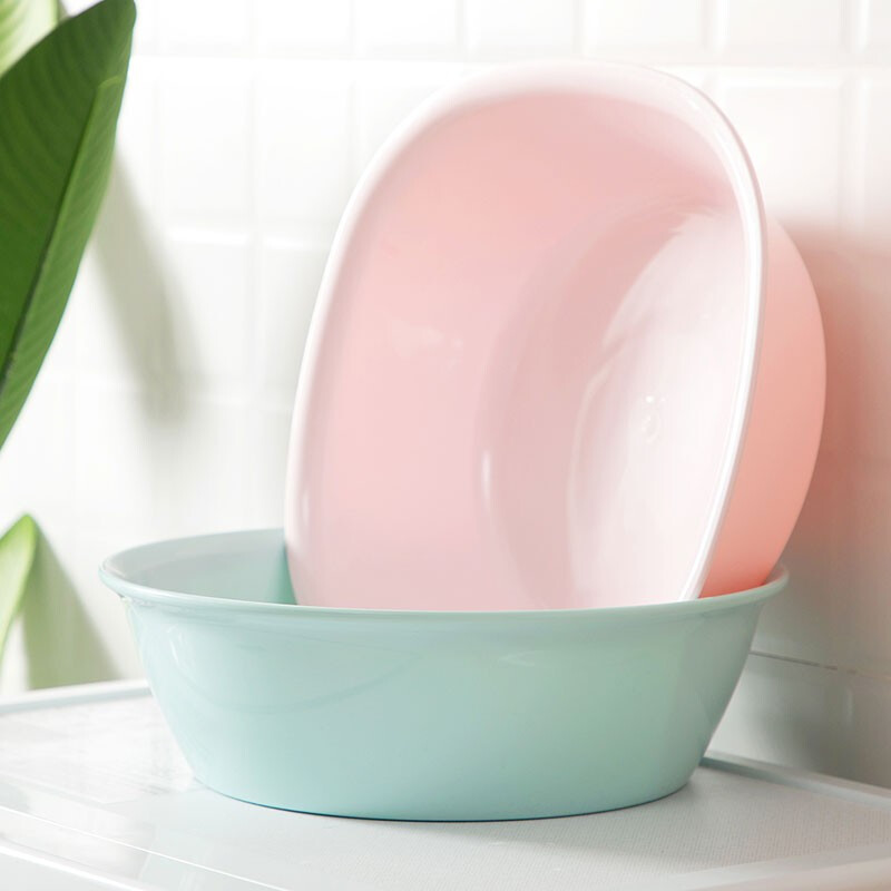 茶花家用加厚塑料脸盆宝宝婴儿可爱马卡龙洗脸盆抑菌大号圆盆方盆 【直径*高：34*10.3cm】篮色方盆