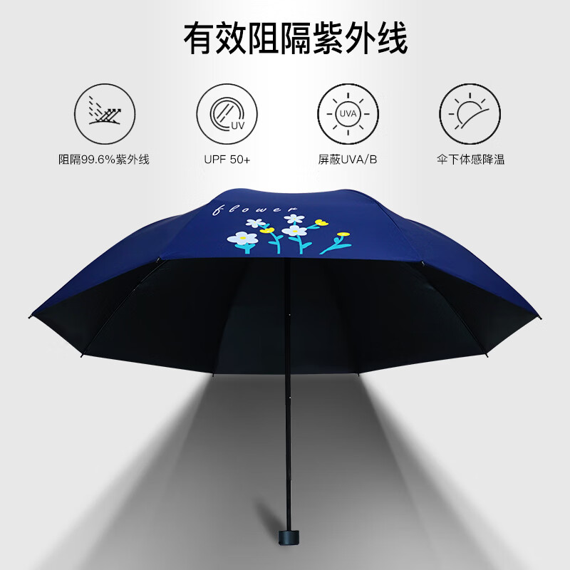红叶伞折叠雨伞黑胶晴雨两用女士太阳伞防晒防紫外线遮阳伞加固男士伞 黑色