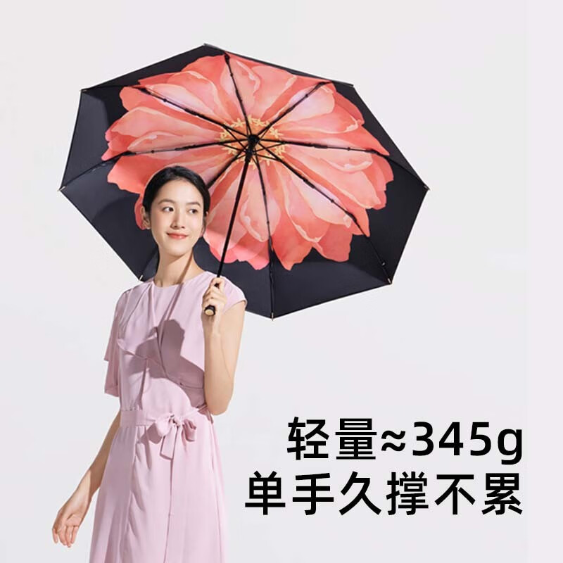 蕉下（beneunder）太阳伞防晒防紫外线遮阳伞女士雨伞户外晴雨两用伞 双层小黑伞系列三折伞-桃捻