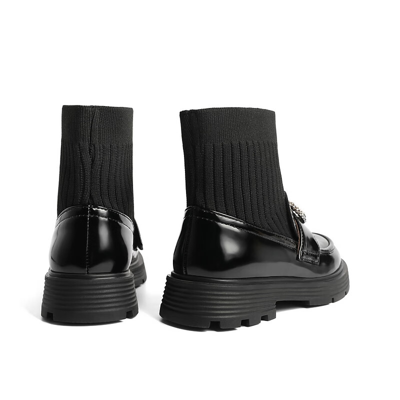 百丽爱心装饰童靴女商场同款甜美低靴A3813D92 黑色 30