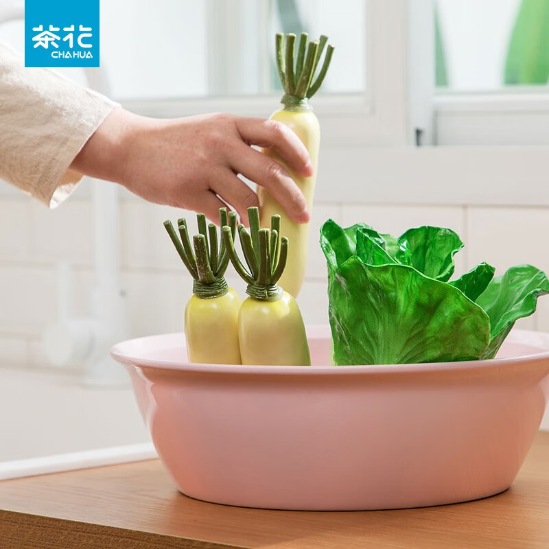 茶花家用加厚塑料脸盆宝宝婴儿可爱马卡龙洗脸盆抑菌大号圆盆方盆 【直径*高：34*10.3cm】篮色方盆