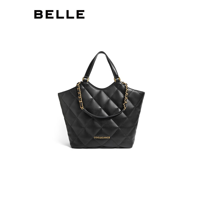 百丽时尚小香风菱格链条大容量托特包手提单肩包X6384DX2 黑色 F