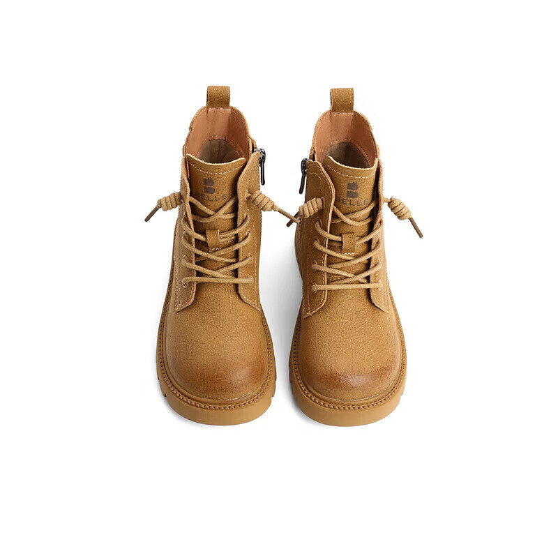 百丽童鞋抽绳工装靴女商场同款擦色大头切尔西靴22866D92 土黄-单里 30