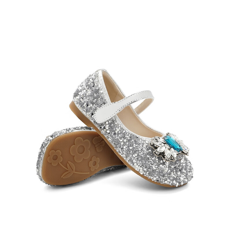 百丽亮片单鞋童鞋2023春季新商场同款公主风浅口鞋36120A83 银色 27