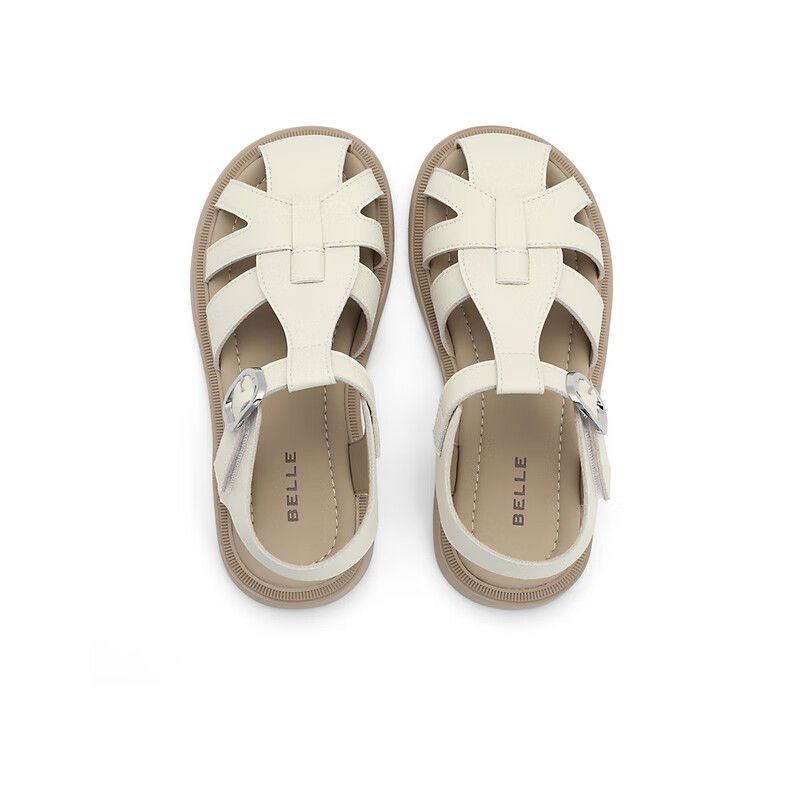 百丽可爱猪笼鞋童鞋2023夏季新商场同款编织度假风罗马凉鞋A2325B63 米色 34