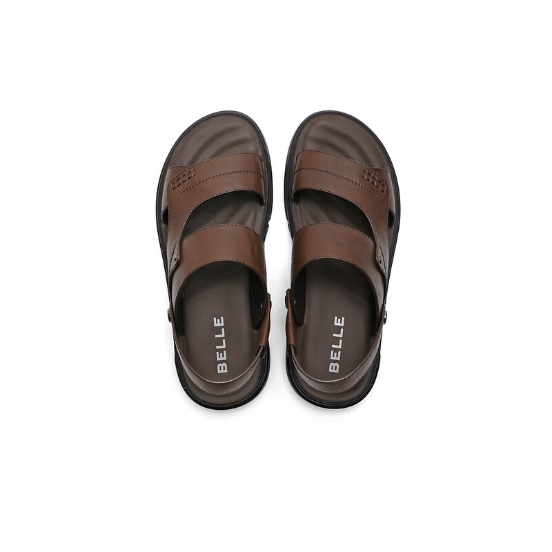 百丽两穿设计凉鞋男2023夏季新款商场同款牛皮真皮沙滩凉鞋7YF01BL3 棕色 39