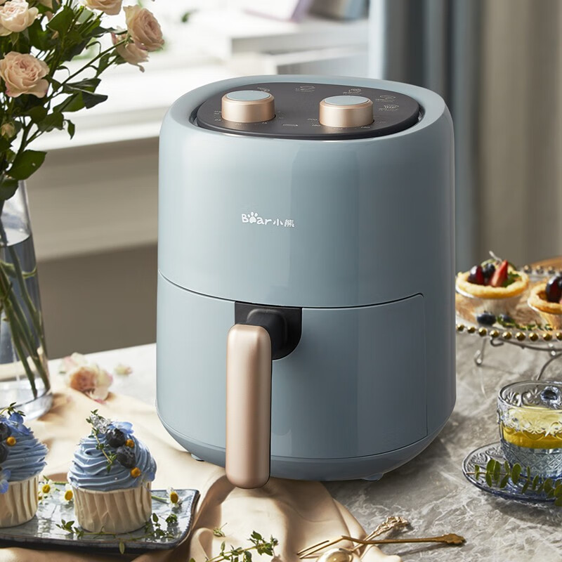 小熊（Bear）空气炸锅 家用多功能3L 微电脑触控 微蒸汽空气烤可拆卸易清洗 蓝灰色 QZG-E12W5【ZMD安心系列】