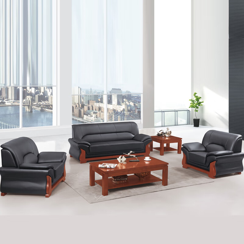 臻远ZYJJ-80286办公沙发茶几组合办公室简约会客接待沙发牛皮单人位