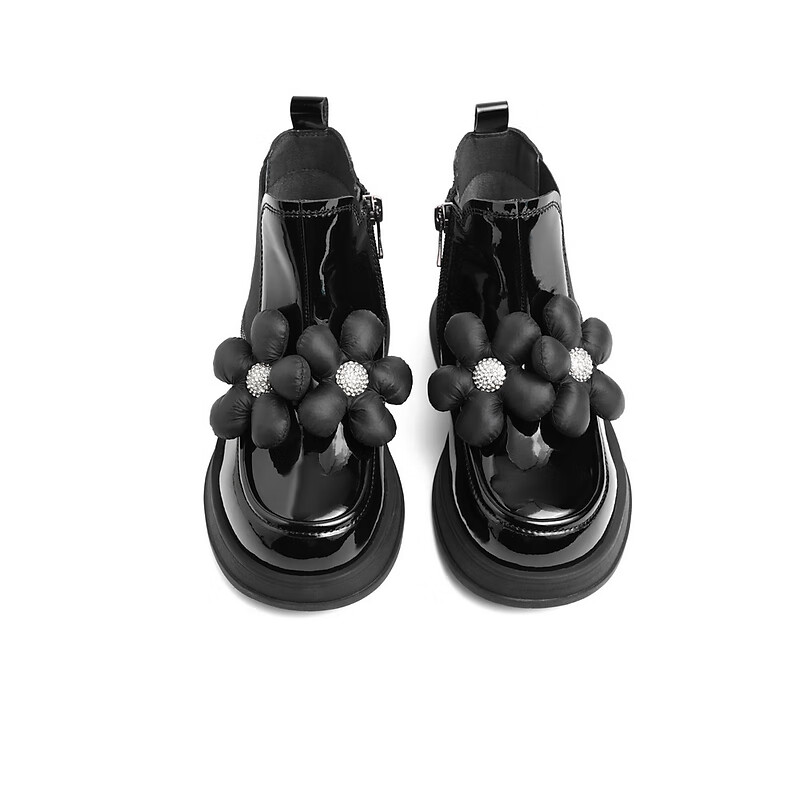 百丽立体花朵短靴女商场同款甜美切尔西靴3I445D92 黑色 32