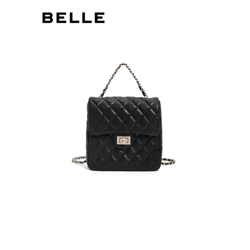 百丽包包女2023秋季新款时尚简约百搭小香风绗缝双肩包X9157CX3 黑色 F