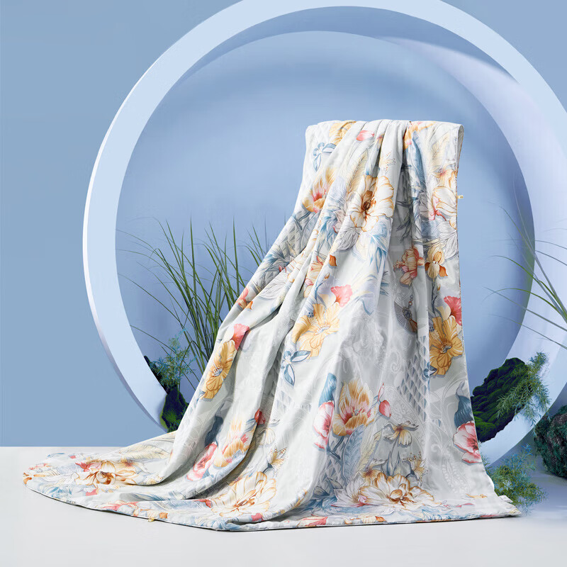 富安娜家纺100%蚕丝被子夏凉被空调被双人夏季薄被芯中长丝绵203*229cm