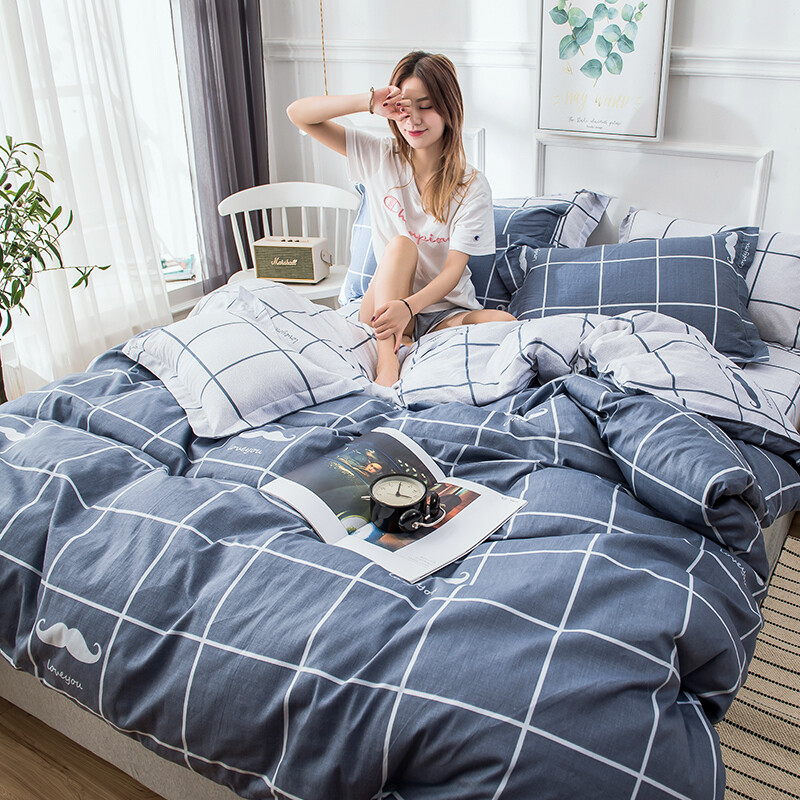 南极人 全棉三件套 简约单人学生宿舍被套床单枕套 1.2米床 150x200cm