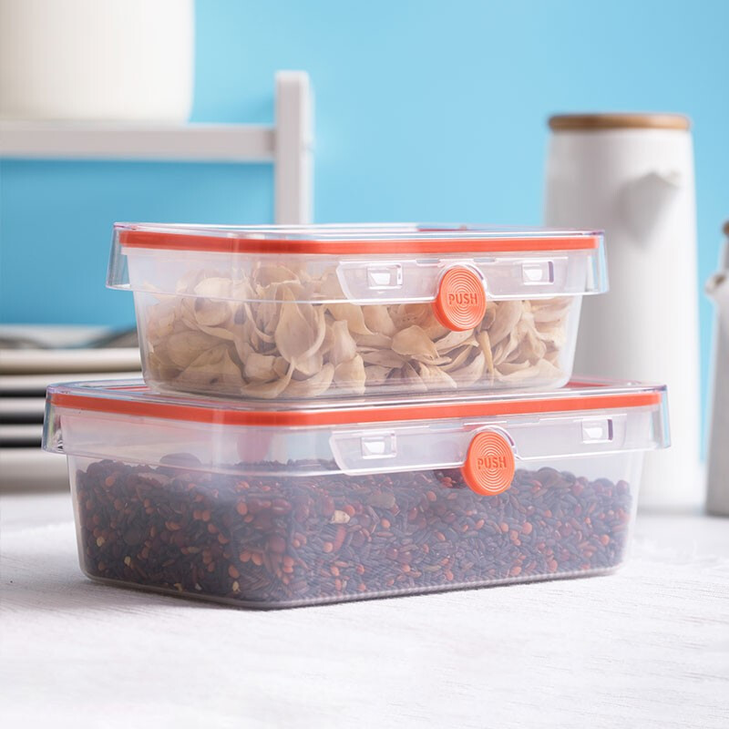 茶花冰箱收纳盒水果保鲜盒专用厨房塑料长方形冷冻食品密封盒 【1050ML】绿色