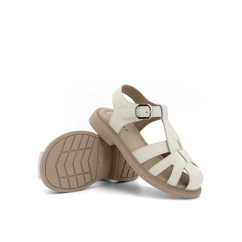 百丽可爱猪笼鞋童鞋2023夏季新商场同款编织度假风罗马凉鞋A2325B63 米色 34