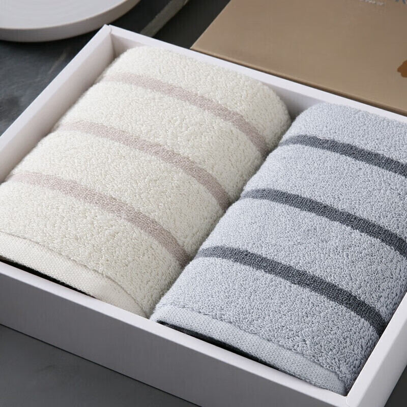 金号 毛巾家纺 A类纯棉高低毛质感洗脸毛巾两条礼盒装 106g/条