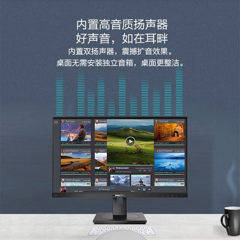飞利浦飞利浦23.8英寸 办公显示器高清 IPS 75Hz内置音箱升降旋转智能双芯电脑显示屏 245B1