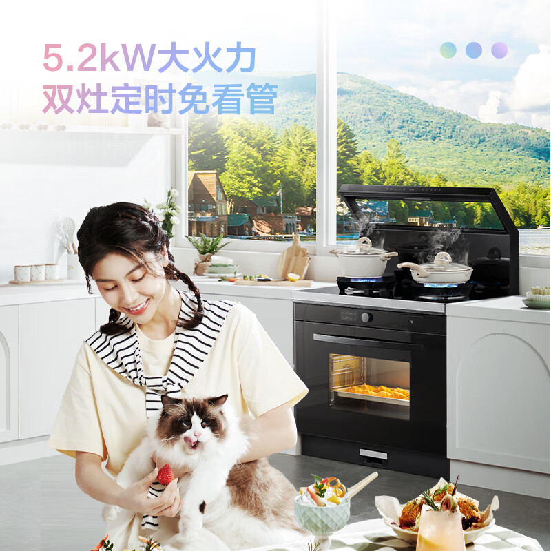 美的（Midea）出品 华凌小透明集成灶 变频21风量千帕强压 5.2KW燃气灶双灶定时 自清洁 蒸烤一体WX9S 天然气