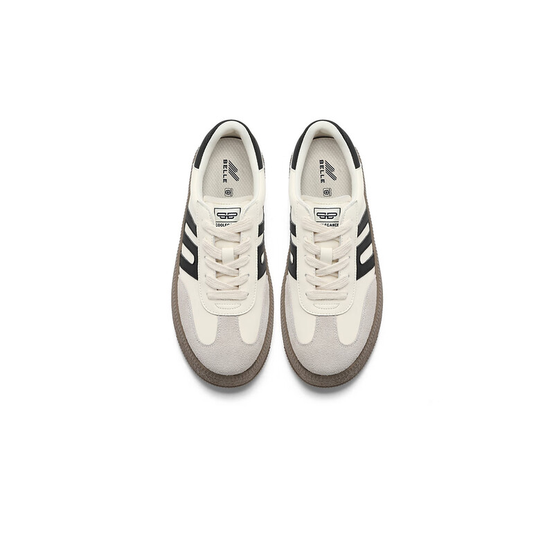 百丽复古百搭德训鞋女2023秋季新款厚底撞色休闲板鞋B1573CM3预售 米色 37