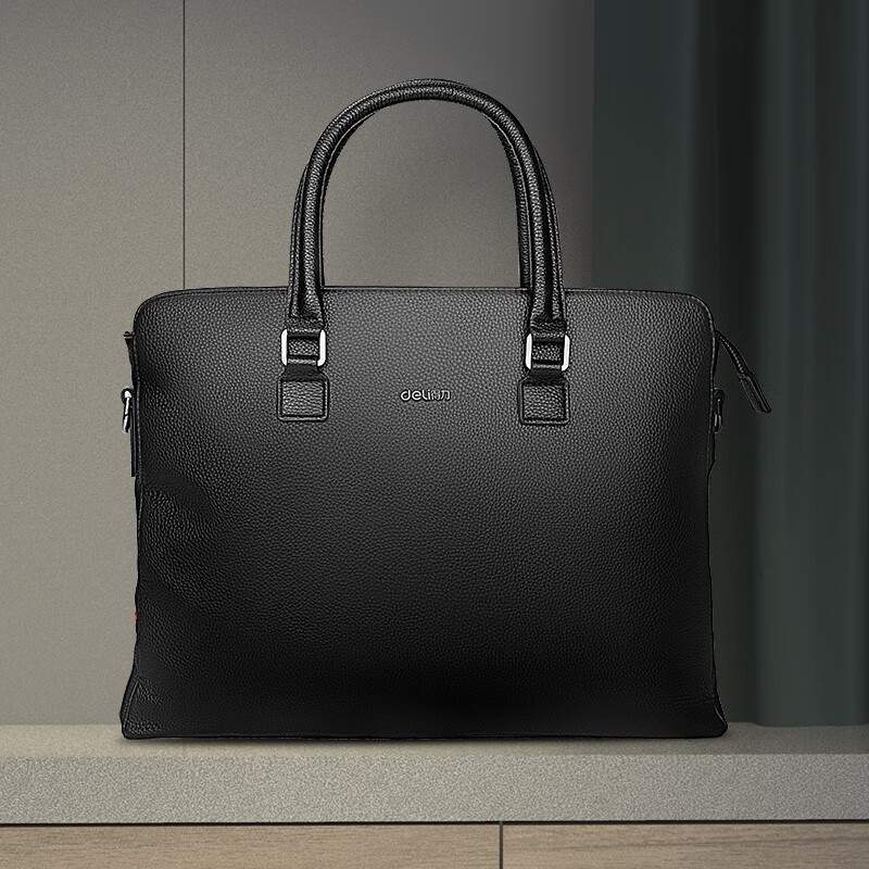 得力（deli） 皮质公手提袋//事务包 会议通勤公文包 商务办公电脑公文包 从容收纳 黑色单个 63757
