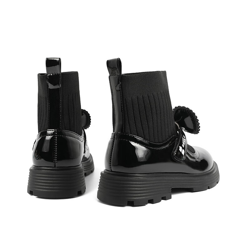 百丽蝴蝶结童靴女商场同款甜美袜靴A3812D92 黑色 31