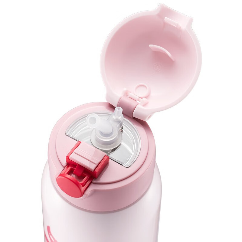 苏泊尔SUPOR 儿童保温杯316L不锈钢大容量卡通男女小学生吸管杯真空便携儿童壶 红粉喵630ML【2盖+杯套】