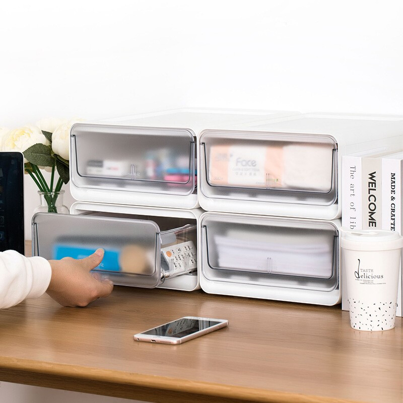 茶花收纳箱抽屉式衣柜内桌面收纳盒自由组合家用塑料整理箱衣服储物箱 【3个装】中号【带隔板】