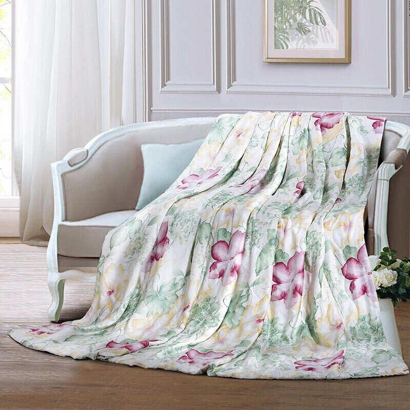 富安娜蚕丝被子100%桑蚕丝空调被芯60s贡缎天丝夏凉被双人可水洗1米8床