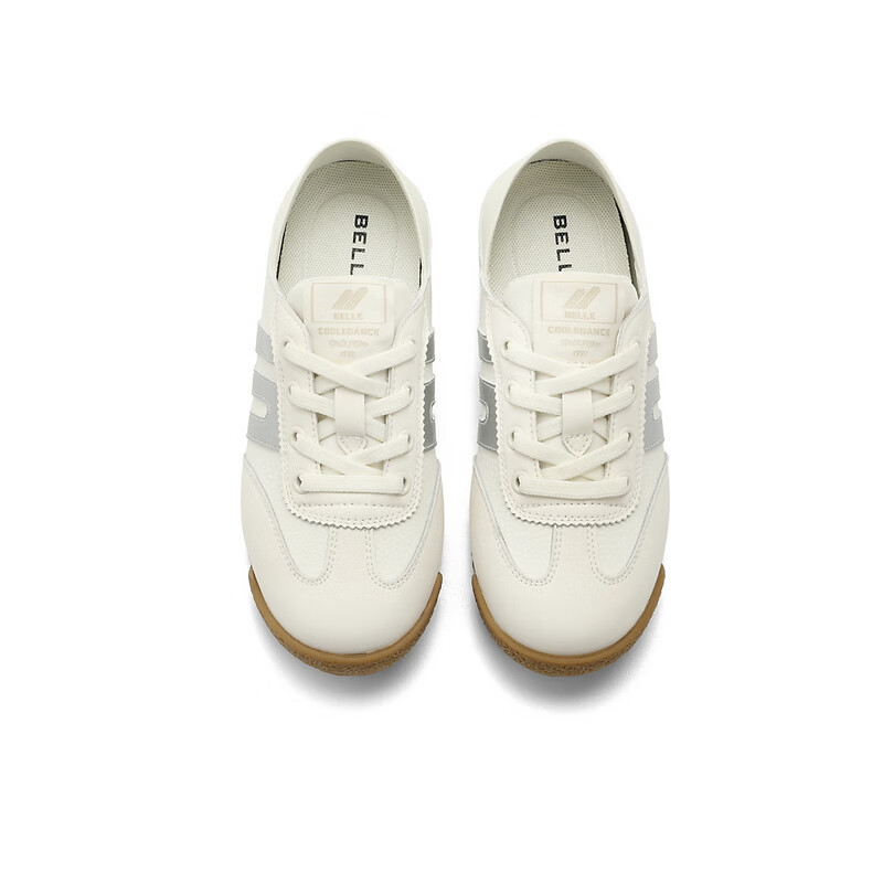 百丽童鞋复古运动徳训鞋2023秋季新商场同款轻便透气板鞋93600C83 白灰 28