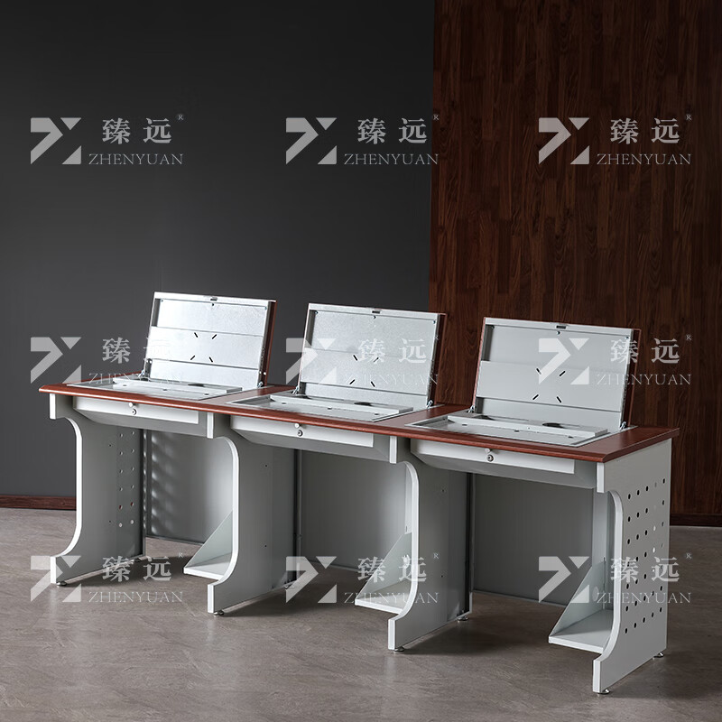 臻远ZY4012433隐藏式翻转电脑桌培训桌办公桌D款三人位