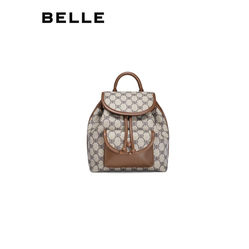 百丽包包女2023夏季新款时尚复古质感印花大容量通勤双肩包X9120BX3 啡色 F