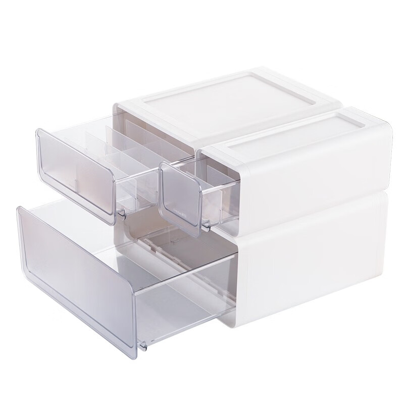 茶花收纳箱抽屉式衣柜内桌面收纳盒自由组合家用塑料整理箱衣服储物箱 【3个装】中号【带隔板】